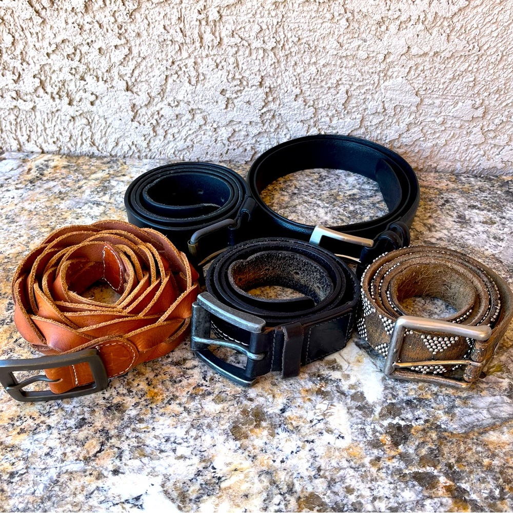 Bundle of 5 Men’s Leather Belts – Mixed Styles – Casual & Western - Picture 2 of 14
